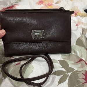 Vintage Fossil Trifold Checkbook Brown Leather Wallet